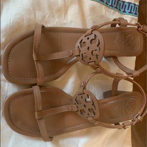 Tory Burch heel sandal. Size 8, Nude/Tan. Original price $275. Like new!!
